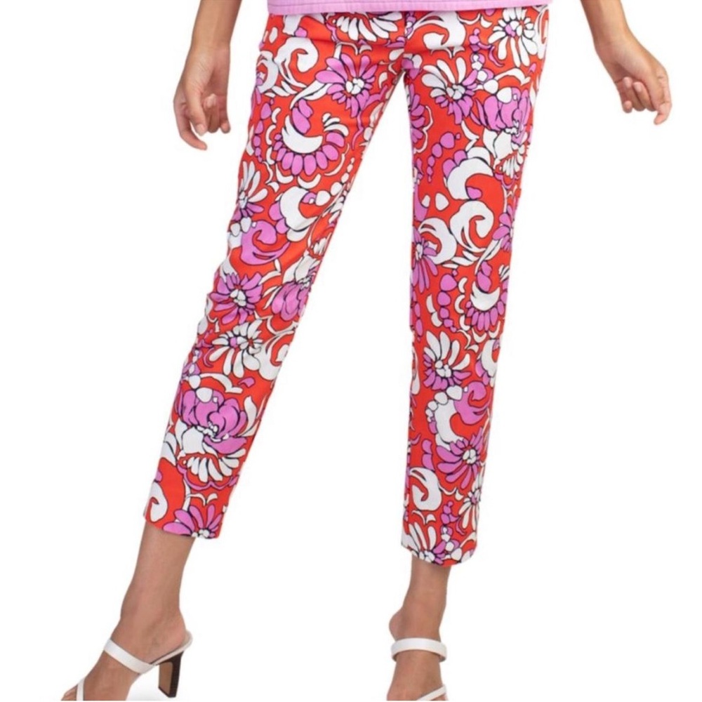 Trina Turk Moss 2 Ankle Pant in Vibrant Red Multicolor, Size 2